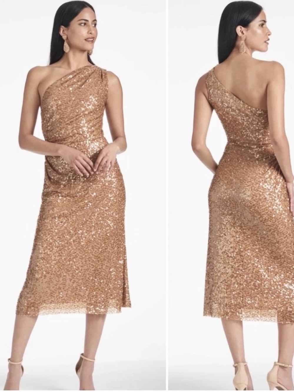Sachin & Babi Carmen Dress
Womens 4 Sequin One
Shoulder Raw Hem in Honey
Party